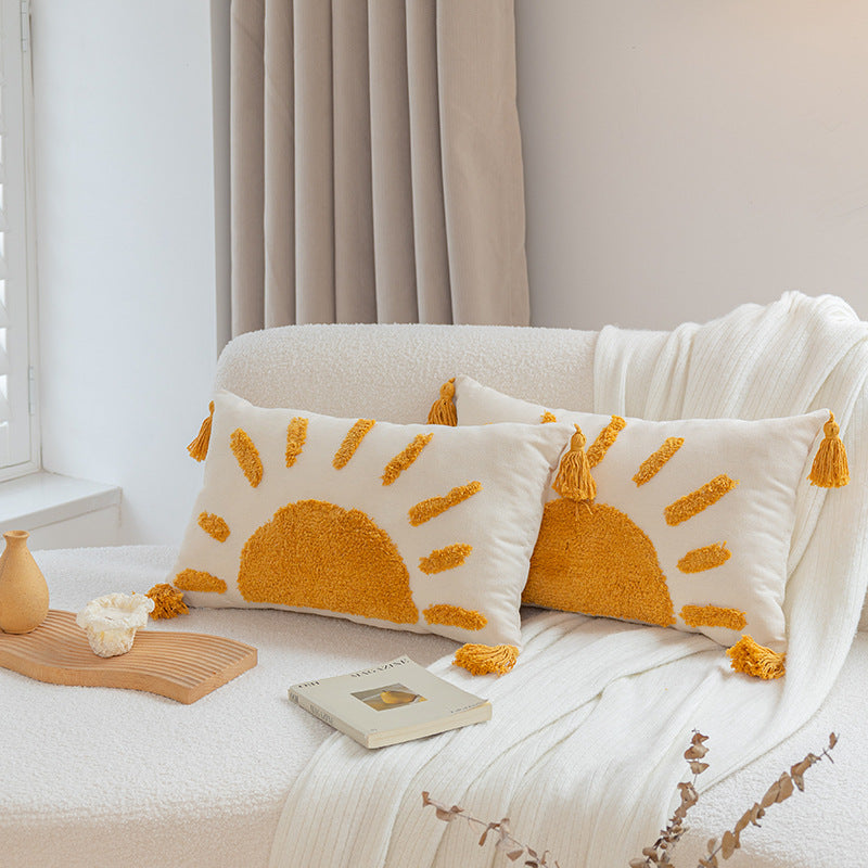 Textured Tassel Chevron Throw Pillow Cover with Tufted Chenille Stripes
