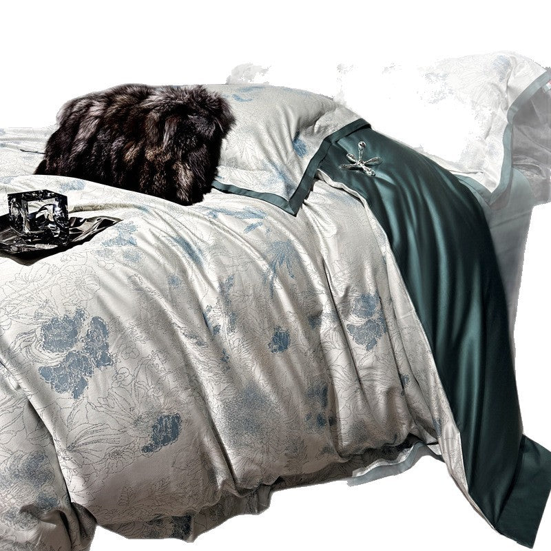 Reversible Jacquard Floral Satin-Back Duvet Cover & Pillowcase Set