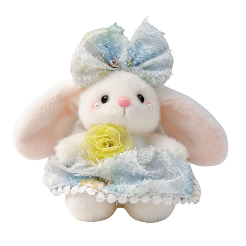 Plush Bunny Bag Charm Keychain with Decorative Bow and Floral Dress Stornfield