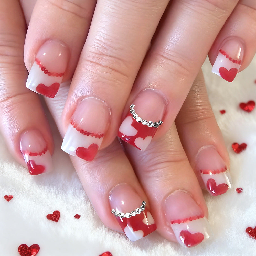 Heart-Embellished Acrylic Press-On Nail Art Stornfield