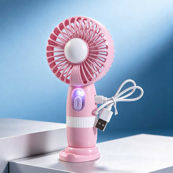 Ladies portable USB hand fan with LED light and digital temperature display Stornfield