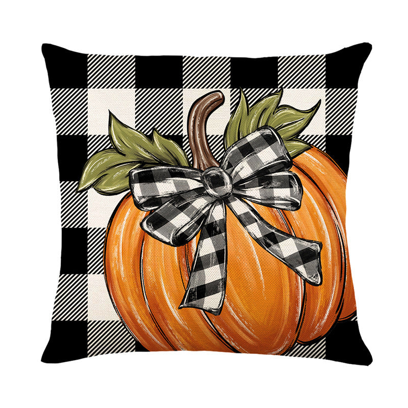 Decorative Cotton-Linen Fall Hello Pumpkin Square Throw Pillow Cover with Hidden Zipper