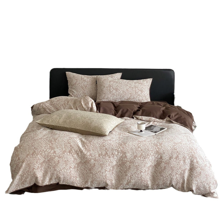 Jacquard bedding set made of cotton-blend fabric with floral relief pattern