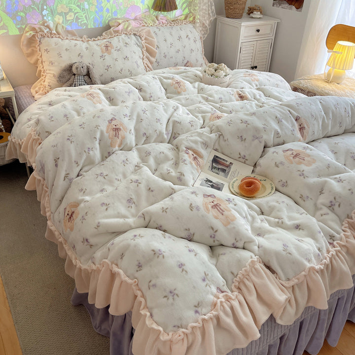Plush Floral Ruffled Comforter Set