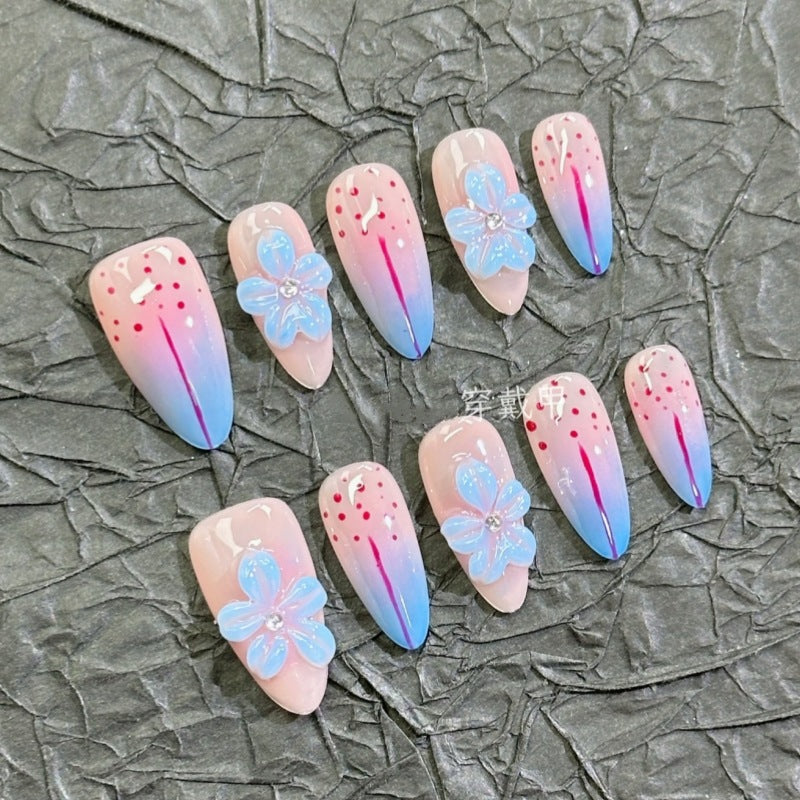 Artistic Floral and Star-Embellished Press-On Nail Set Stornfield