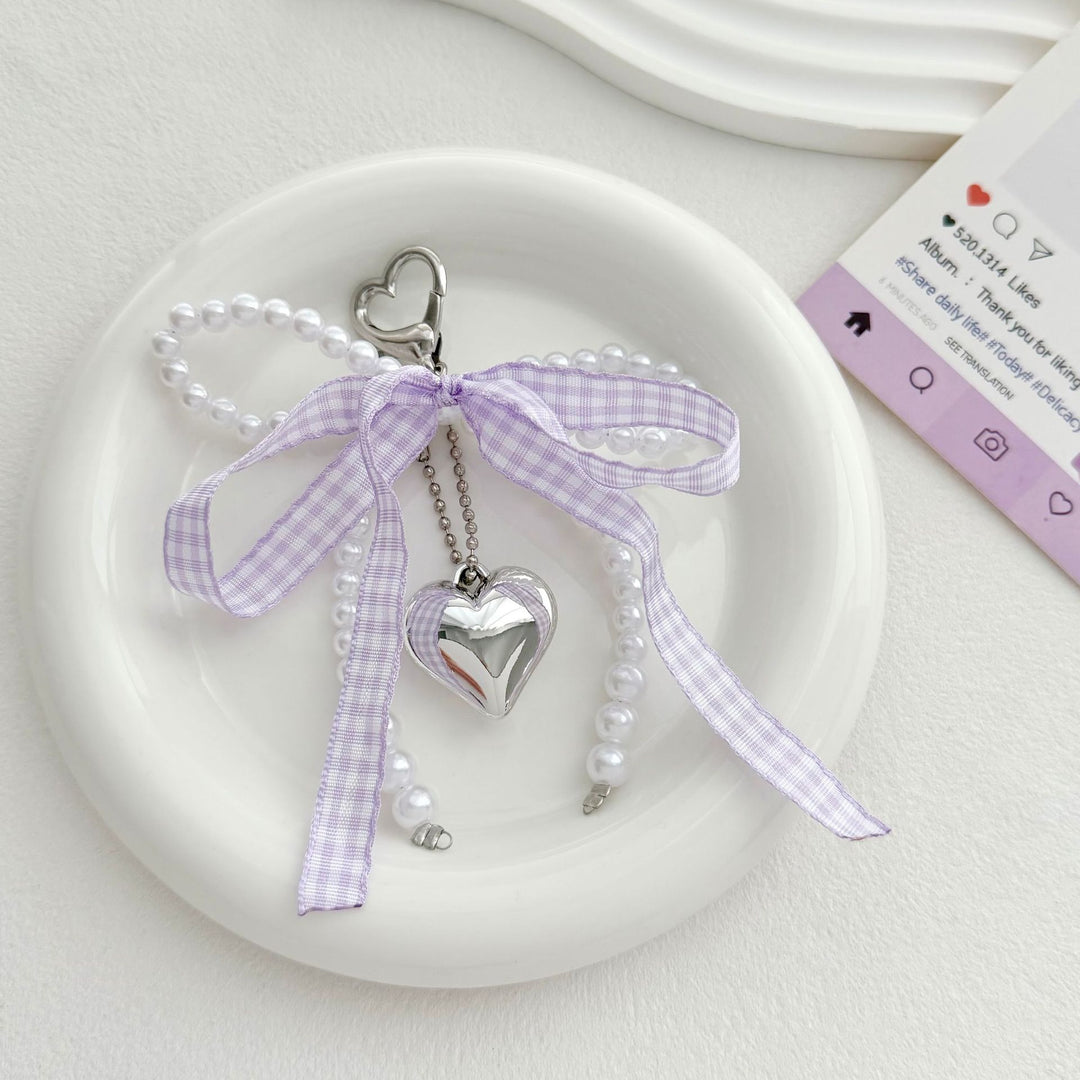 Heart-Shaped Charm Keychain with Pearls and Bow Stornfield