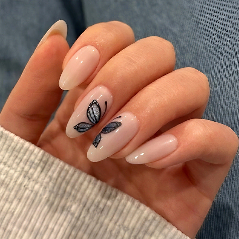 Artistic Press-On Nail Set with Elegant Butterfly Design Stornfield