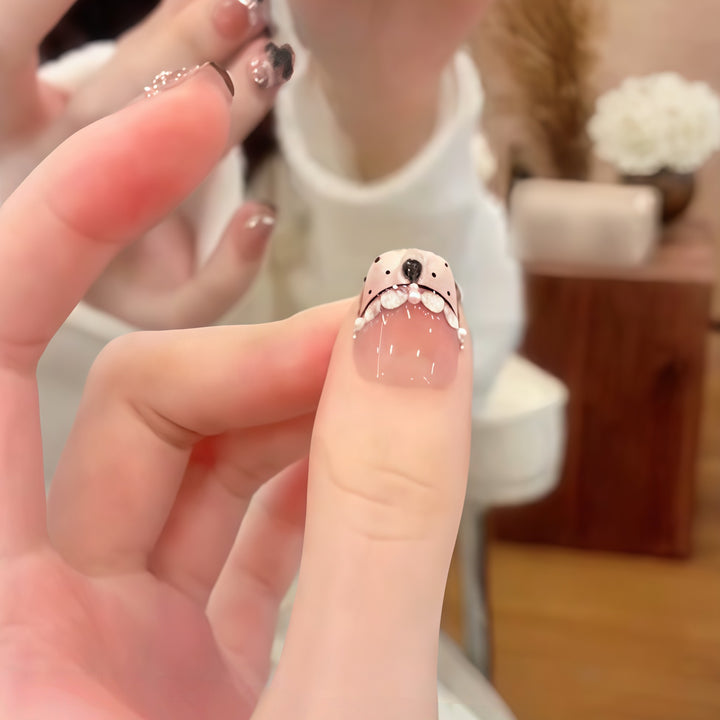 Elegant artificial nails with flower décor and glitter Stornfield