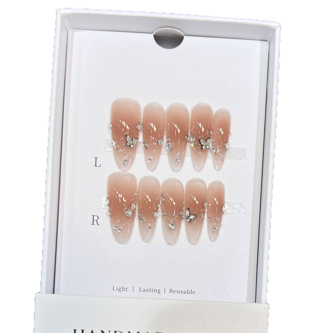 Handcrafted Stiletto Press-On Nail Set with Gemstone Accents Stornfield