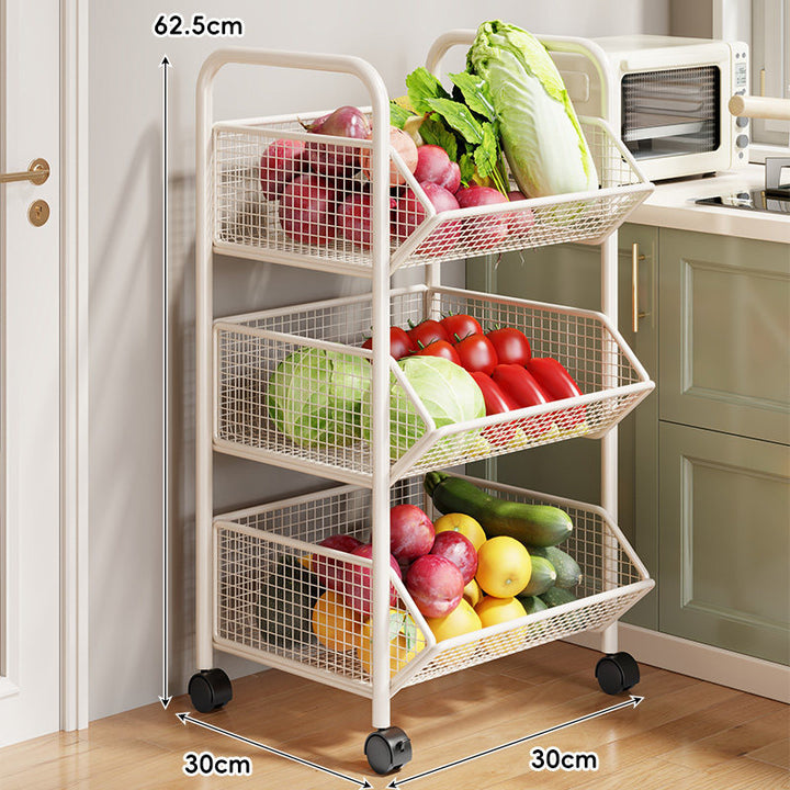 Three-Tier Rolling Mesh Produce and Pantry Storage Cart with Swivel Casters