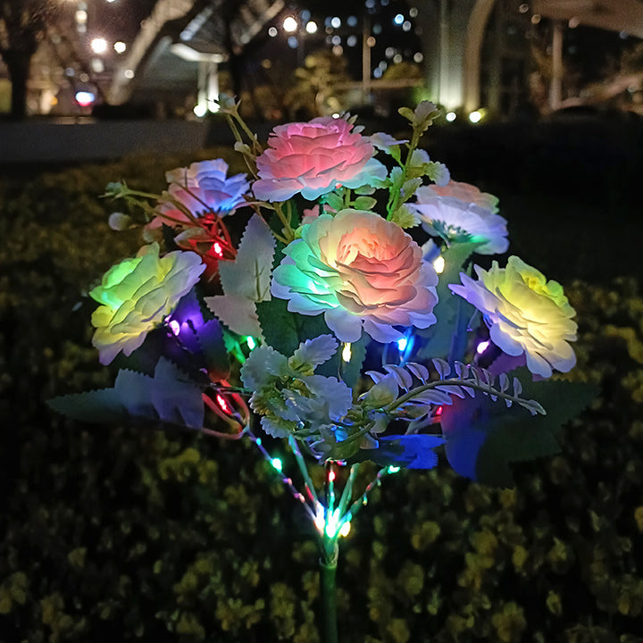 Realistic Artificial Peony Bouquet Solar Garden Stake With Dusk-To-Dawn LED And Adjustable Stem Stornfield