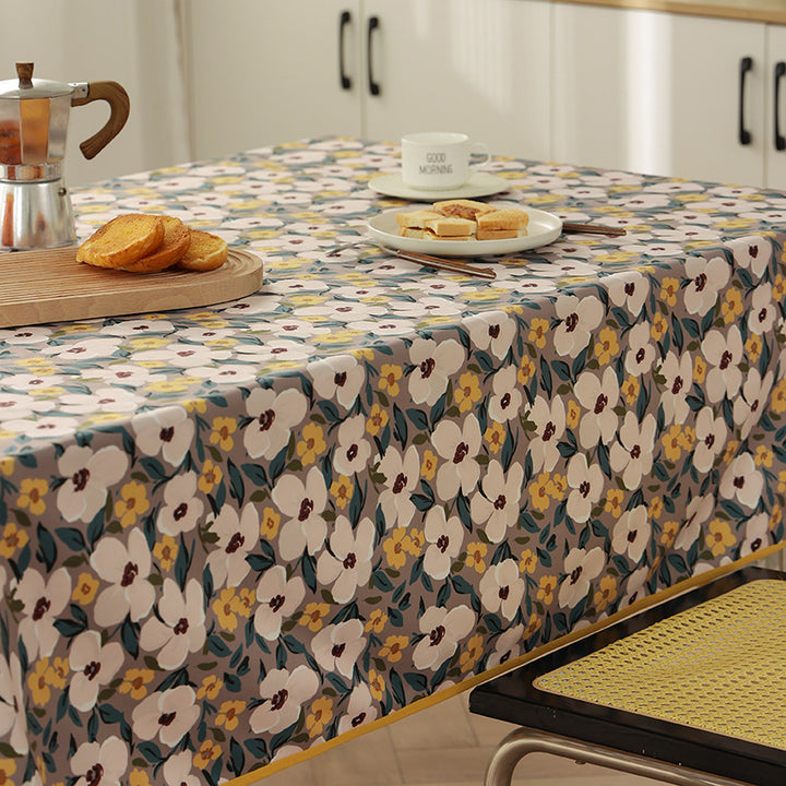 Coated tablecloth in country house style with botanical print and fine hem Stornfield