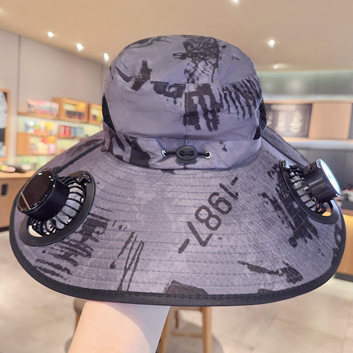 Bbreathable sun hat with two integrated mini fans, wide brim and adjustable chin strap Stornfield