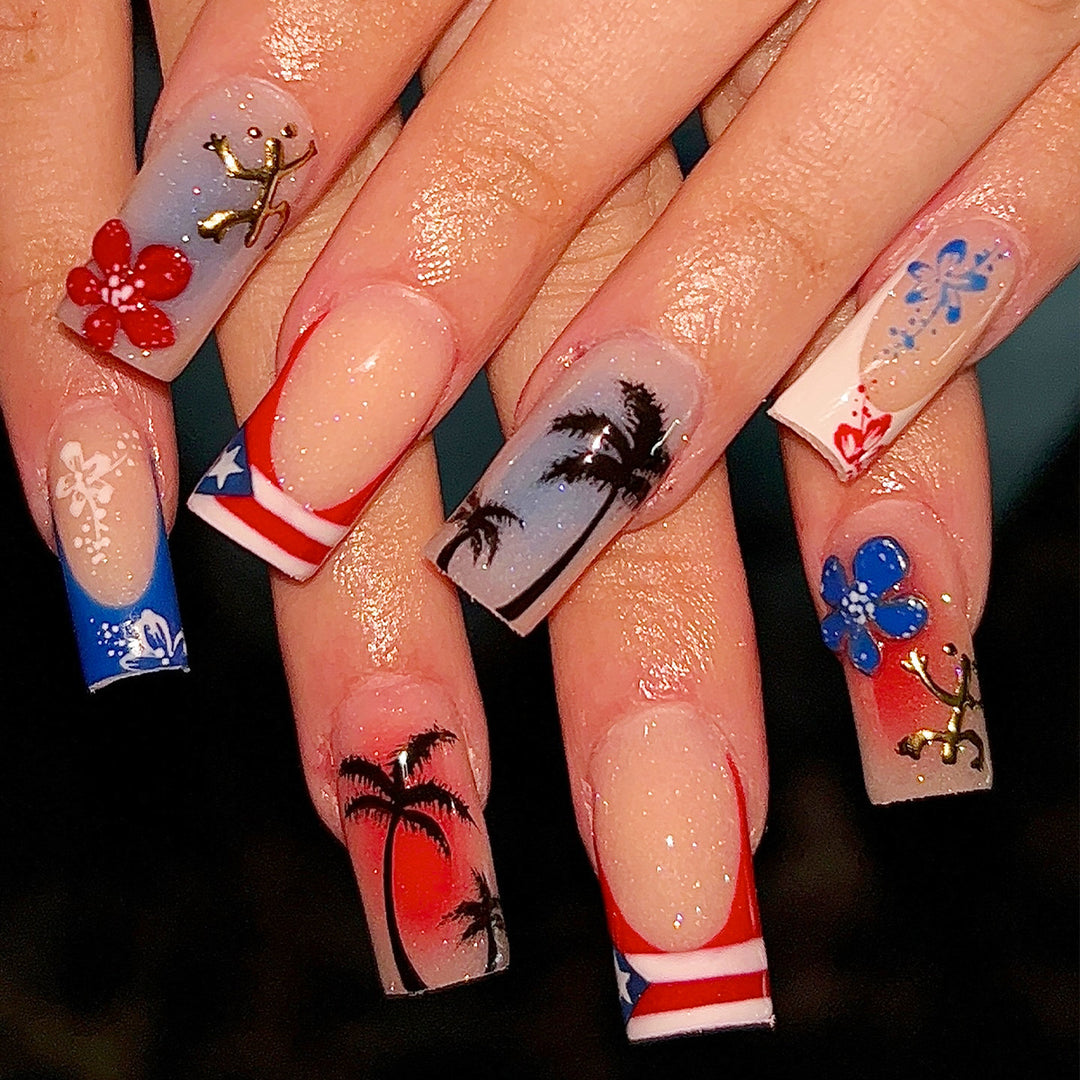 Artistic acrylic nails with floral and tropical design Stornfield