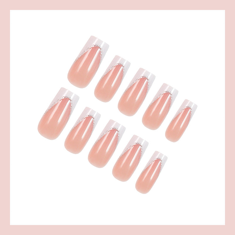 Artificial nail set with elegant French tip and glitter accents Stornfield