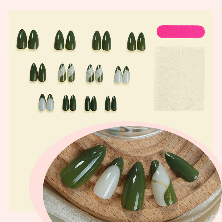 Artistic Press-On Nail Set with Elegant Geometric Design Stornfield