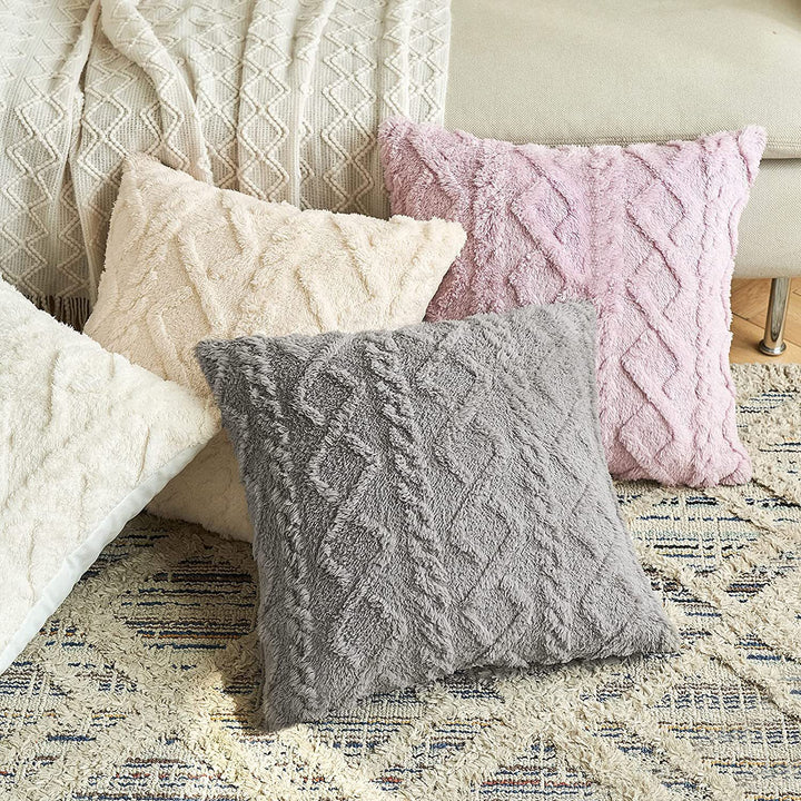Plush Textured Sherpa Square Throw Pillow Cover with Geometric Tufting
