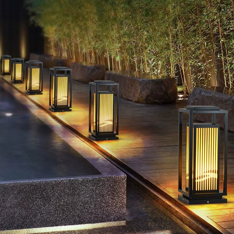 Japanese-Inspired LED Outdoor Lantern With Wooden Frame Stornfield