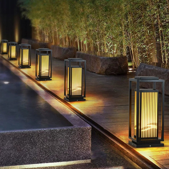 Japanese-Inspired LED Outdoor Lantern With Wooden Frame Stornfield