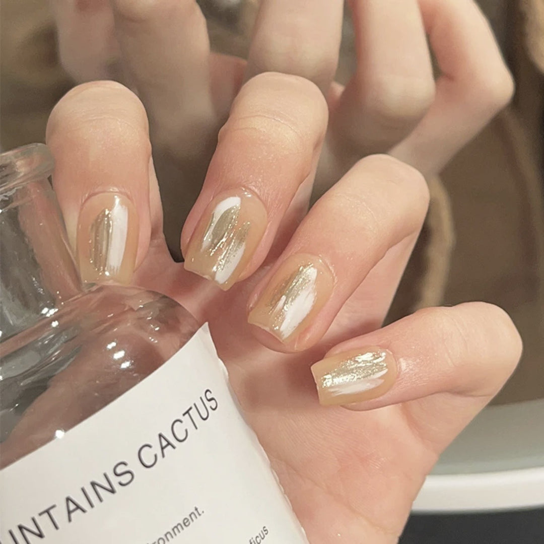 Elegant Gold-Accented Press-On Nail Set