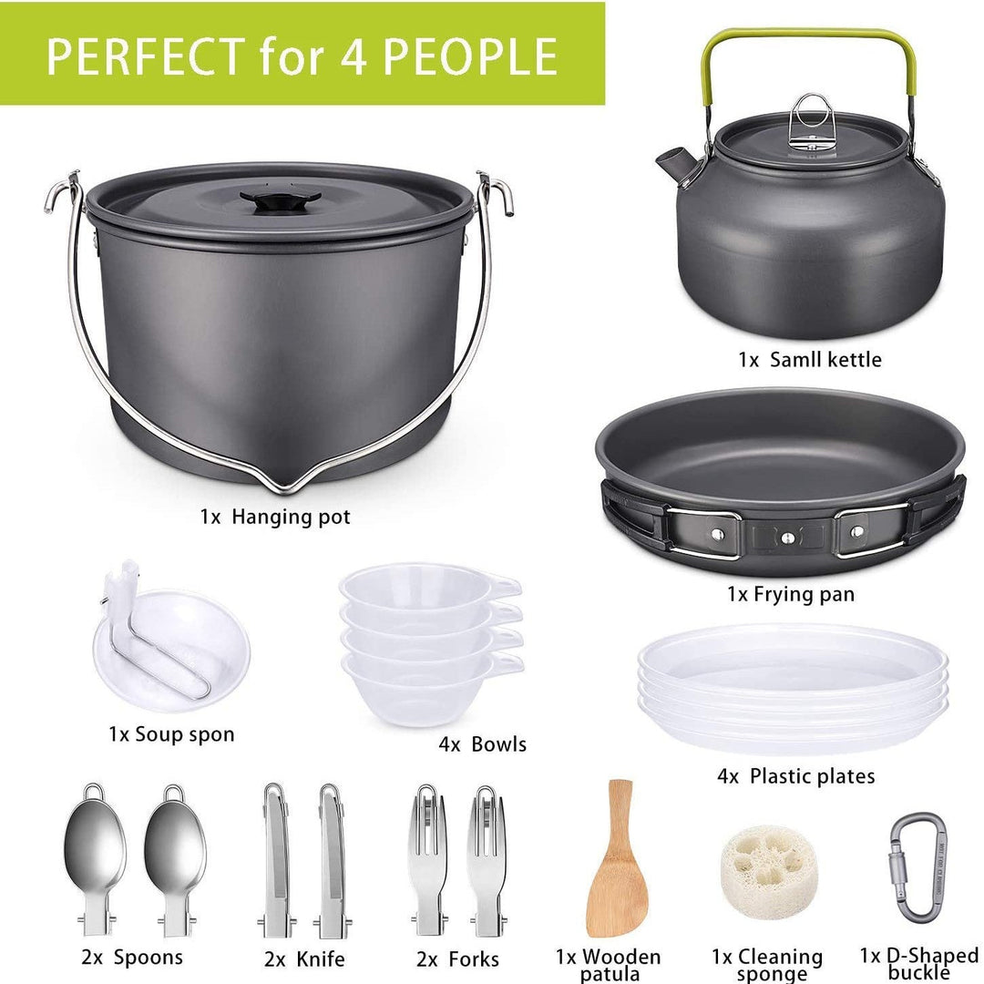 ultralight anodized aluminum camping cookware set with folding-handle kettle nesting pot and compact utensil kit Stornfield
