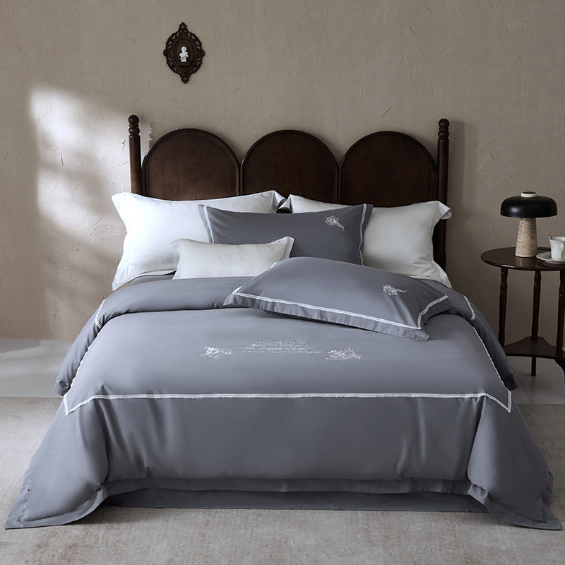 Luxury Embroidered Scalloped Duvet Cover and Pillowcase Set