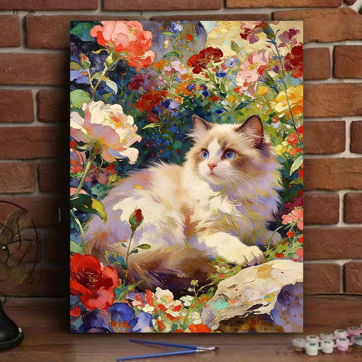 Cat-Themed Floral Canvas Art Print Stornfield