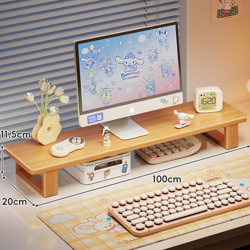 Bamboo Monitor Stand Riser with Under-Shelf Storage Organizer