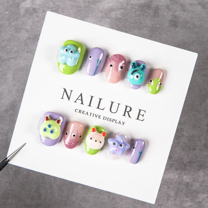 Artistic Nail Art Set with Playful 3D Designs