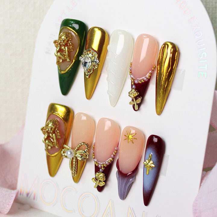 Artificial nail set with glamorous decorations and elaborate details Stornfield