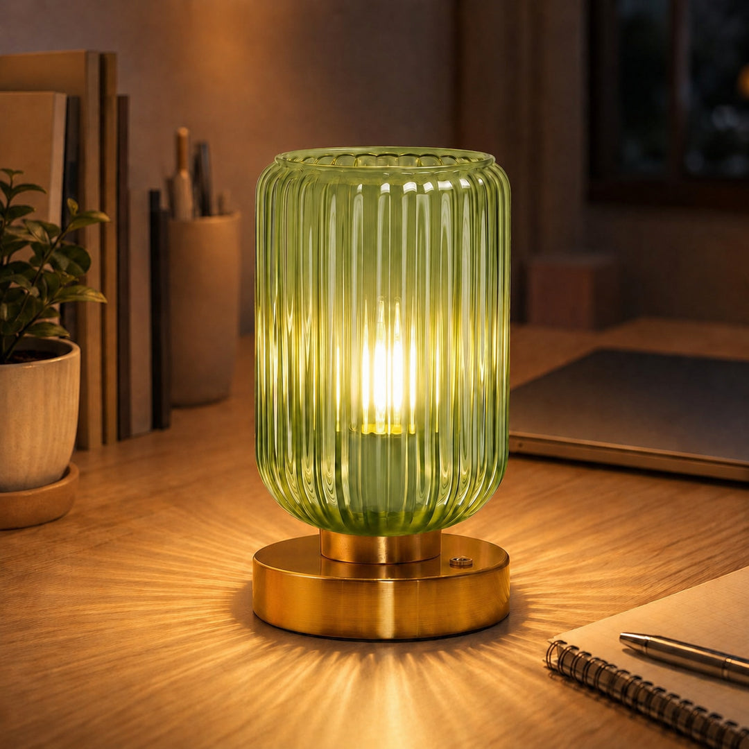 Vintage Glass Table Lamp with Gold Base