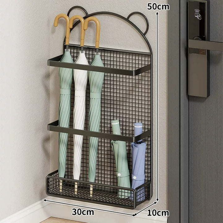 Wall-Mounted Slim Vertical Umbrella & Folding Umbrella Holder with Drip Tray