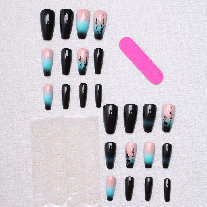 Ombre Press-On Nail Art with Floral Design Stornfield