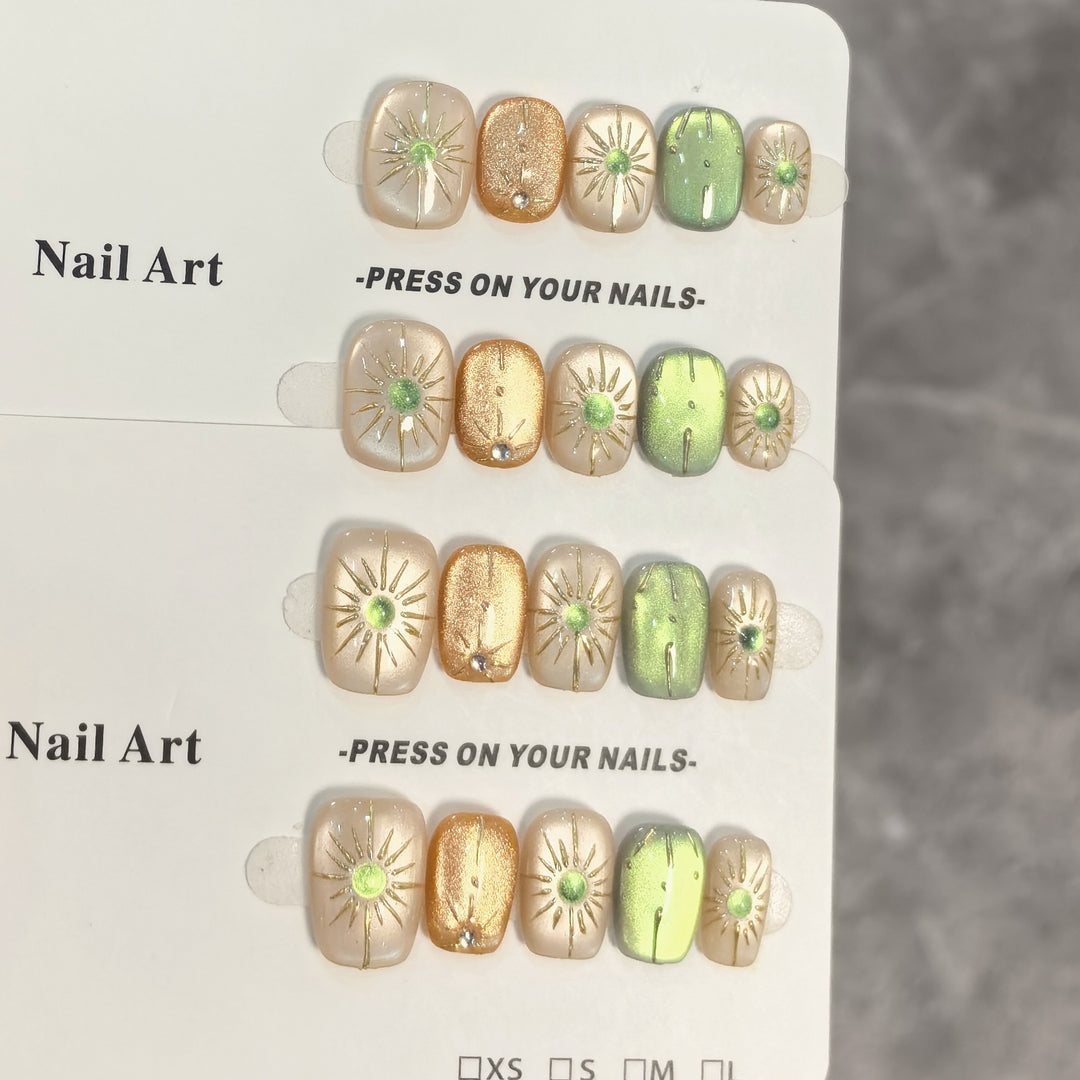 Decorative Press-On Nail Art Set with Radiant Gem Accents