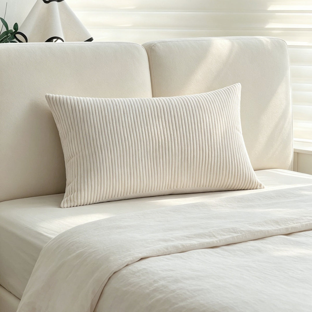 Rectangular corduroy cushion cover with a fine ribbed structure and teddy inner side Stornfield