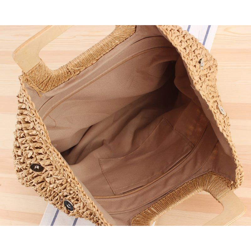 Macrame Tote Bag with Elegant Wooden Handle Stornfield