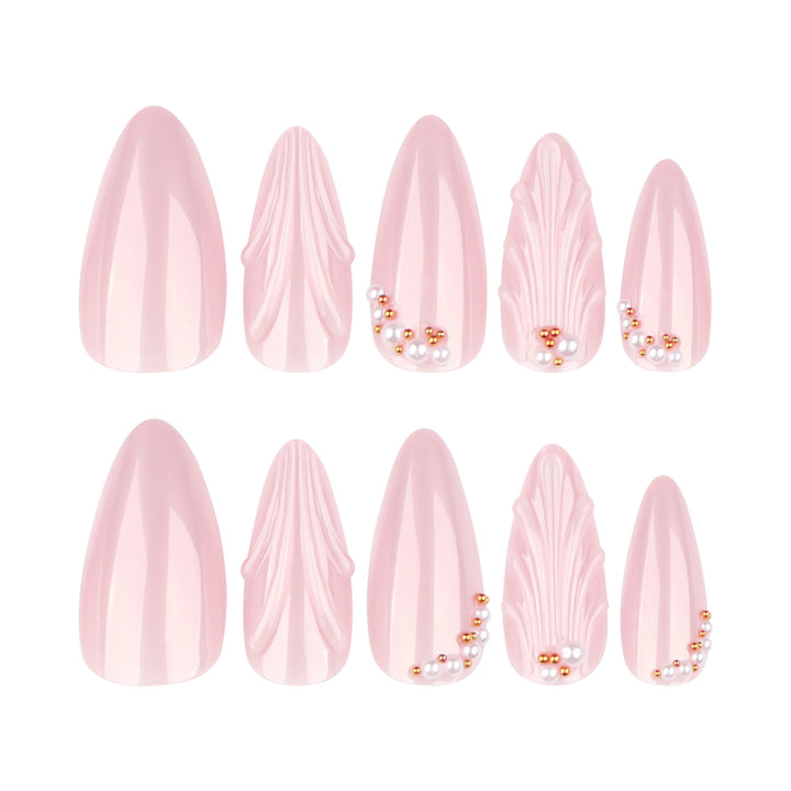 Elegant stiletto nails with shimmer design and pearl decorations Stornfield