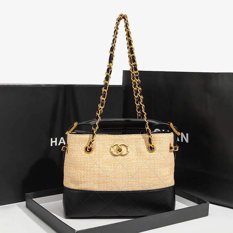 Stylish Chain-Trimmed Bucket Handbag