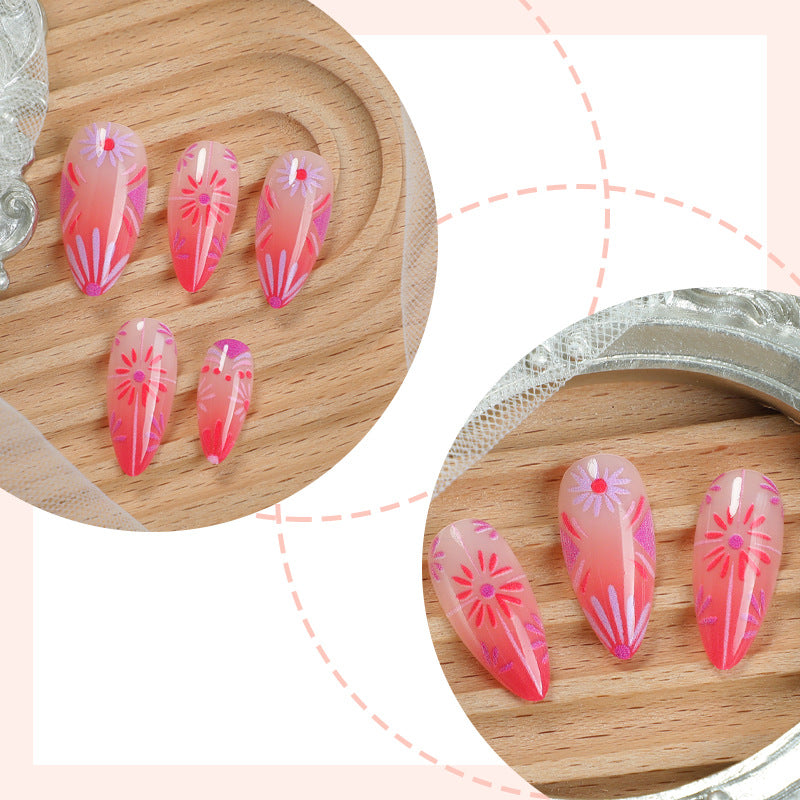 Artistic Press-On Nail Set with Floral and Geometric Patterns Stornfield