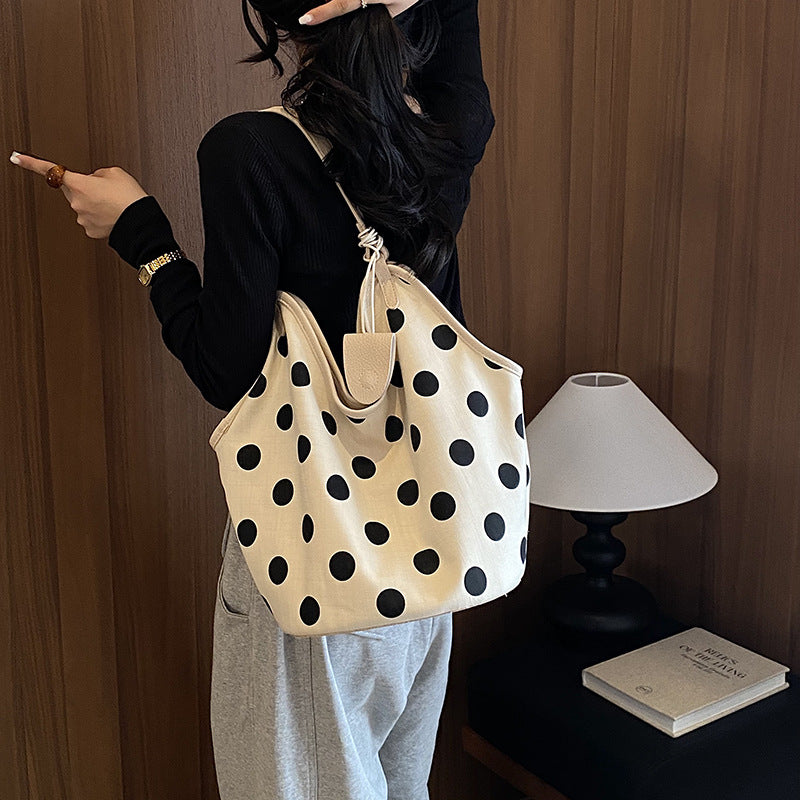 Polka Dot Canvas Hobo Bag
