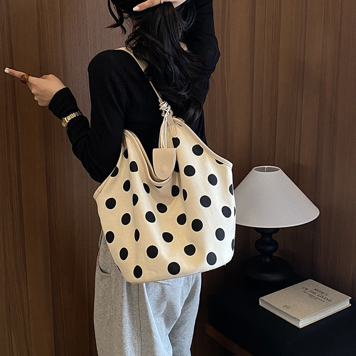 Polka Dot Canvas Hobo Bag