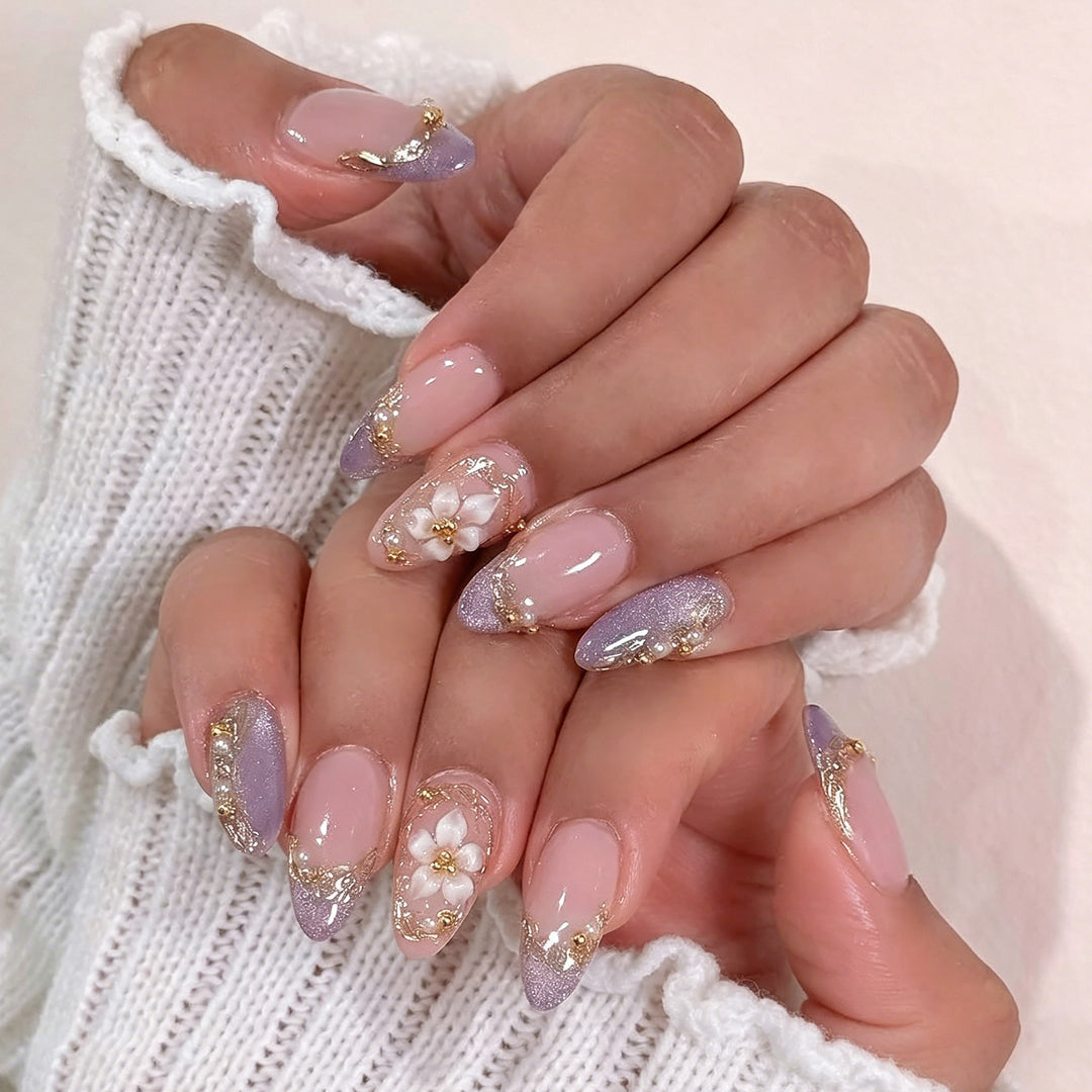 Decorative Press-On Nail Art Set with Floral and Glitter Accents Stornfield