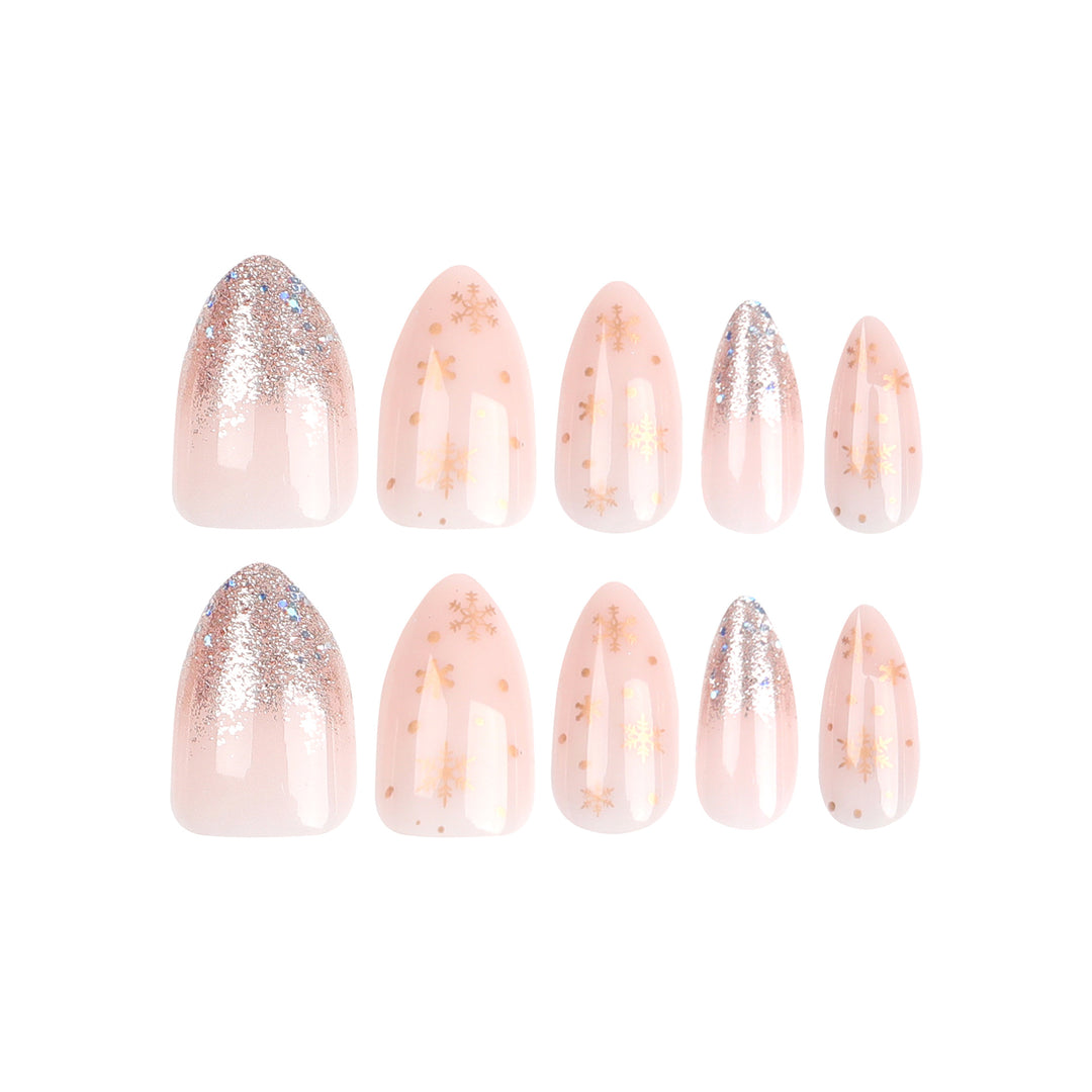 Elegant artificial nails with glitter and snowflake decor Stornfield