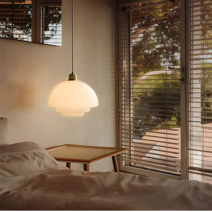 AuraBeam Light – Minimalist Ivory Colored LED Pendant Lamp made of Glass | Stornfield
