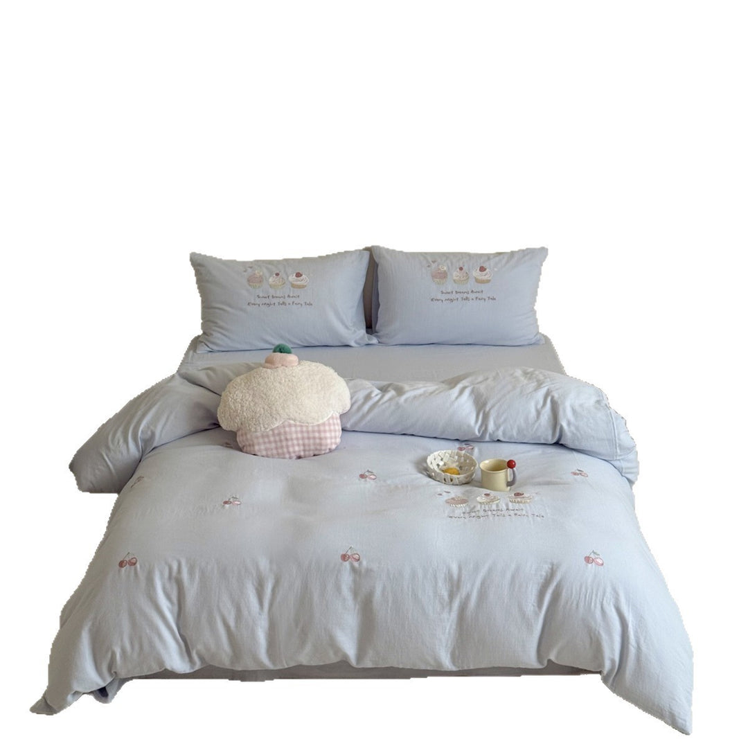 Embroidered Cupcake and Cherry Cotton Sateen Duvet Cover Set with Pillow Shams