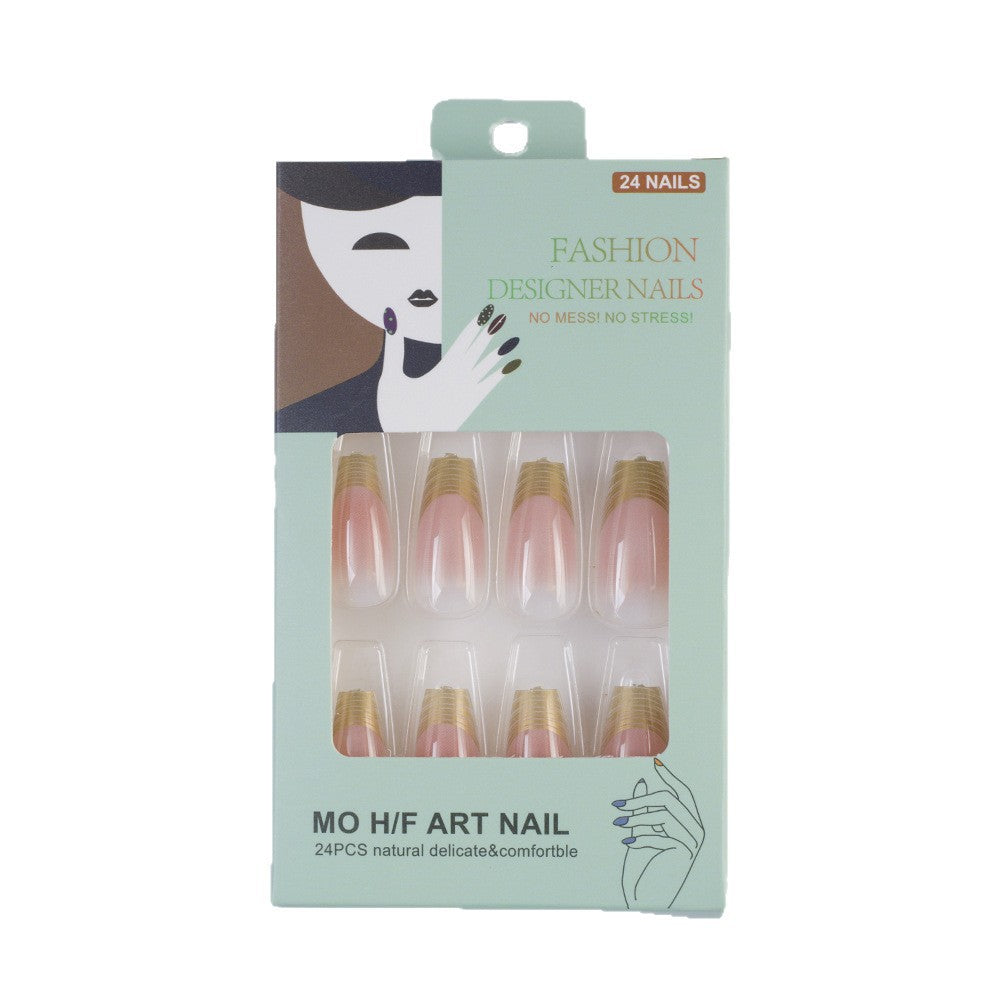 Acrylic Nail Set with Elegant Ombre Design and Golden Accents Stornfield