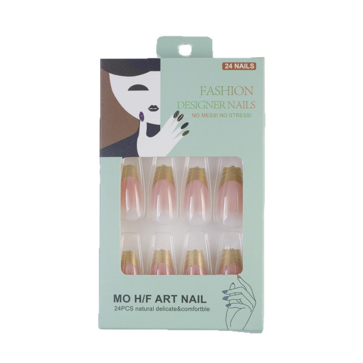 Acrylic Nail Set with Elegant Ombre Design and Golden Accents Stornfield