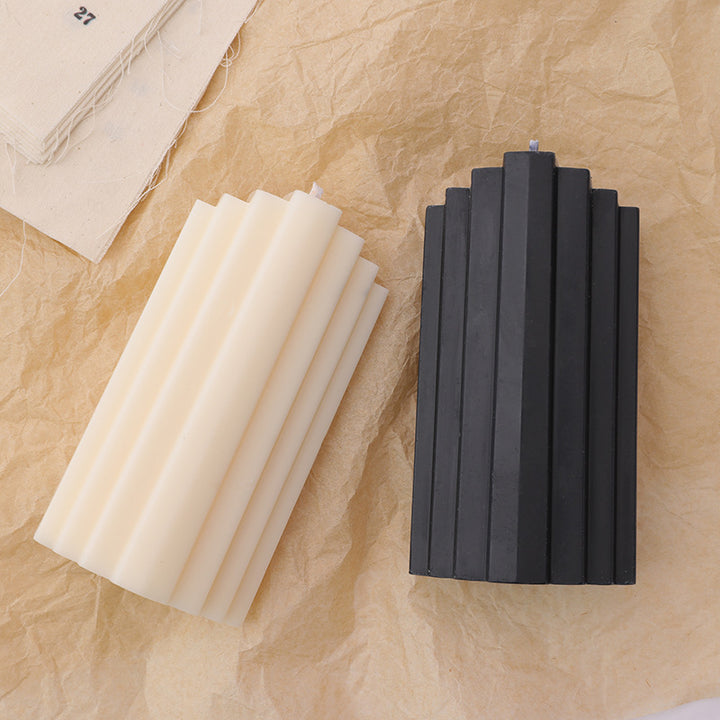 Ribbed Sculptural Pillar Candle with Vertical Fluted Profile