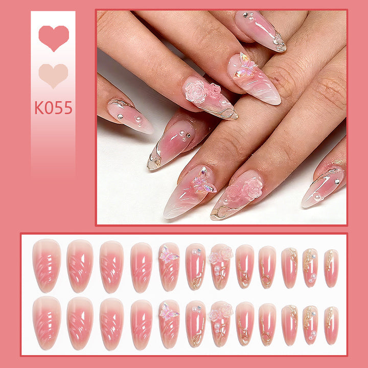 Artificial nails with delicate rose design and glitter accents Stornfield
