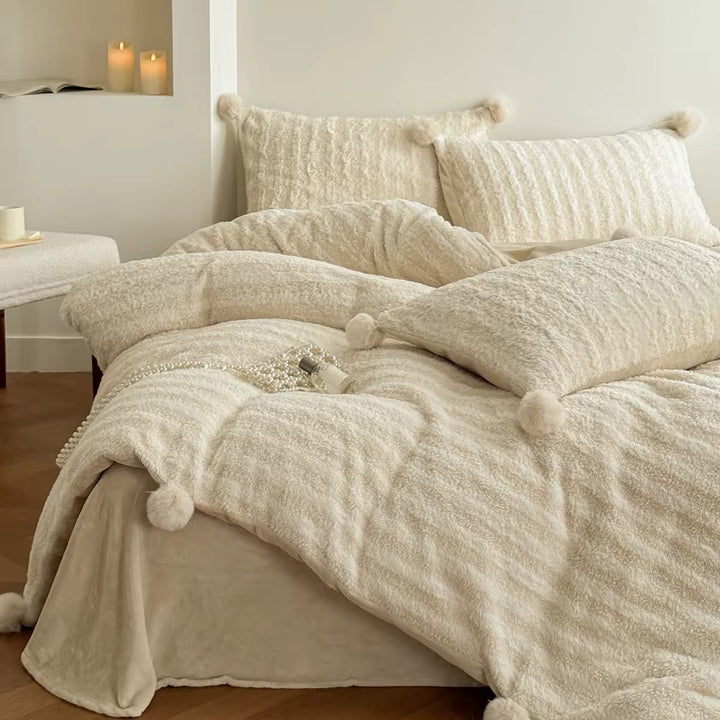 Luxury Faux-Sherpa Pom-Pom Duvet Cover Set